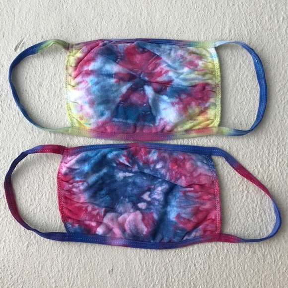 2 tie dye cotton face masks 😷✌️ pink yellow blue - Picture 3 of 5
